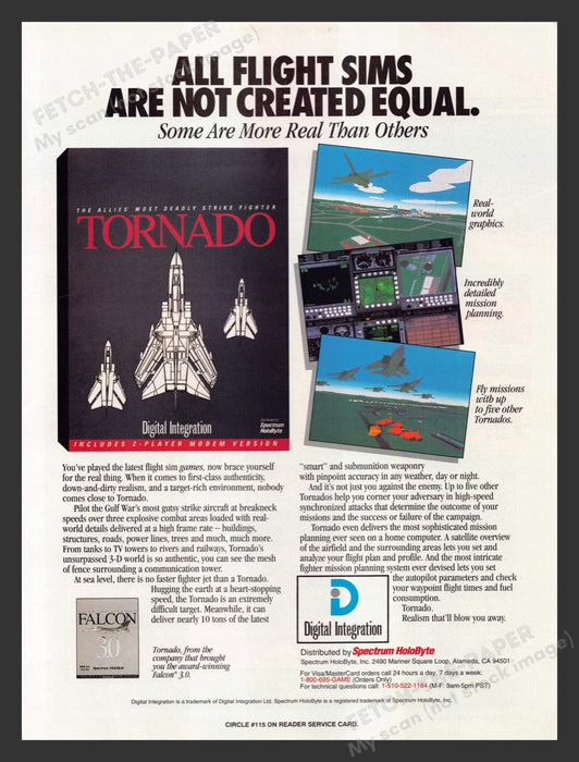 1993 Tornado Strike Fighter Video Game Print Advertisement Fetch the Paper!