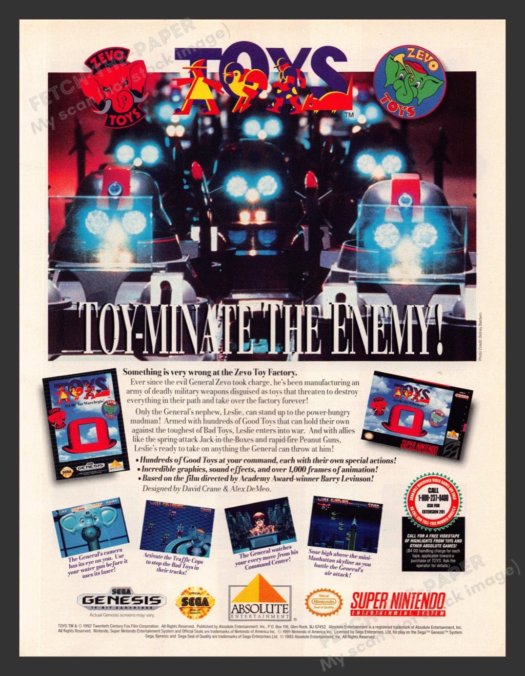 1993 Zevo Toys Video Game Print Advertisement — Fetch-the-Paper