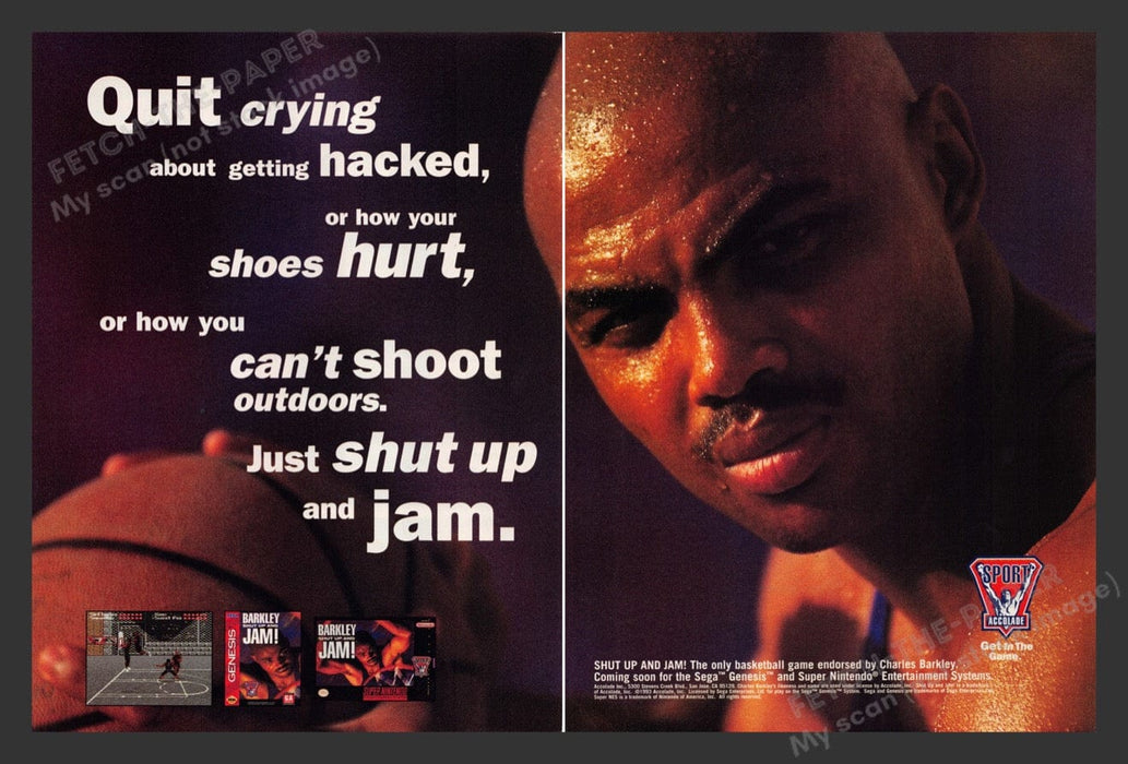 1994 Barkley Jam! Quit Crying Video Game Print Advertisement (2 Pages)