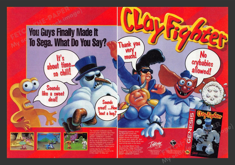 1994 Clay Fighter Video Game Print Advertisement (2 Pages)