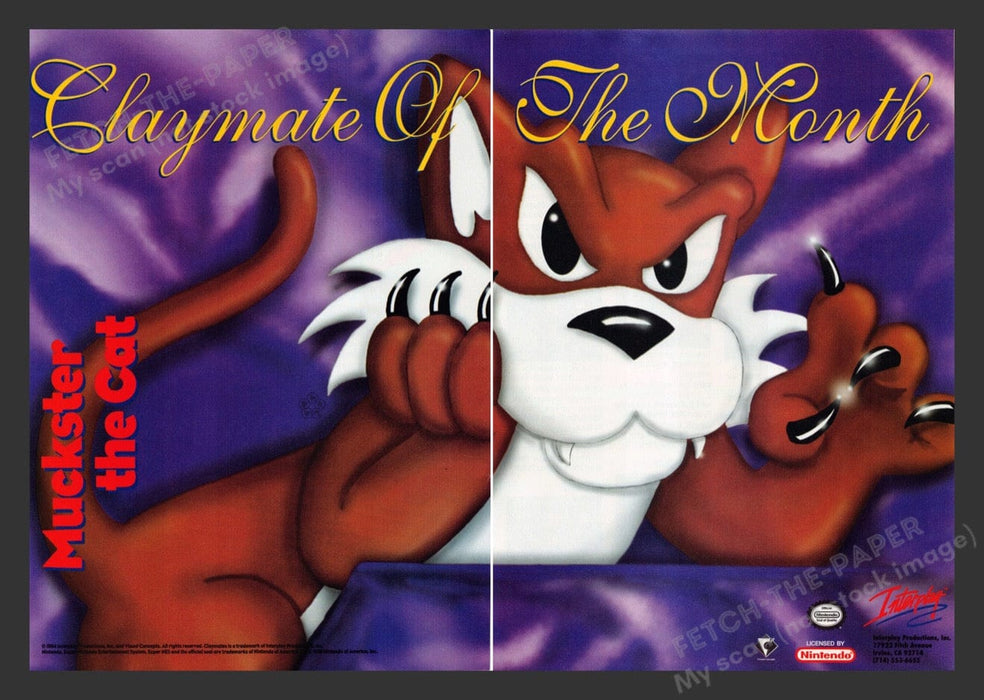 1994 Claymates Mucskter the Cat Video Game Print Advertisement (2 Pages)