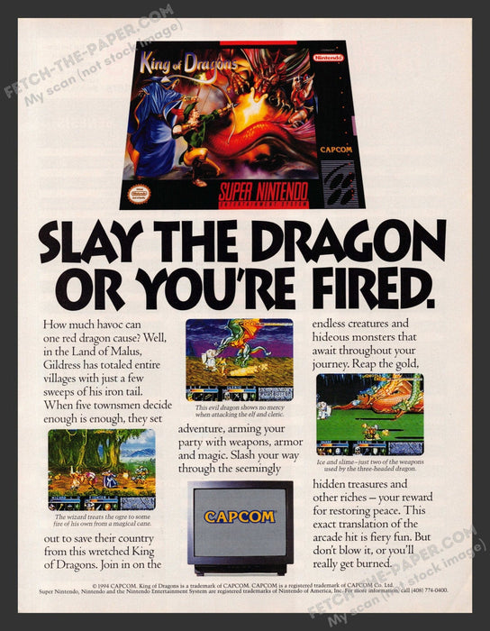 1994 King of Dragons Super NES Video Game Print Advertisement
