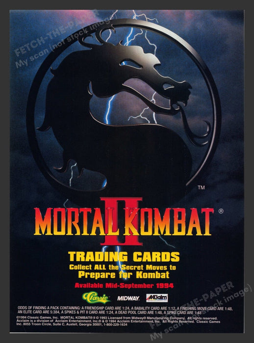 1994 Mortal Kombat II Trading Cards Print Advertisement