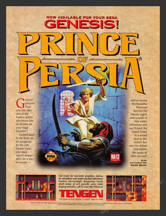 1994 Prince of Persia Tengen Video Game Print Advertisement