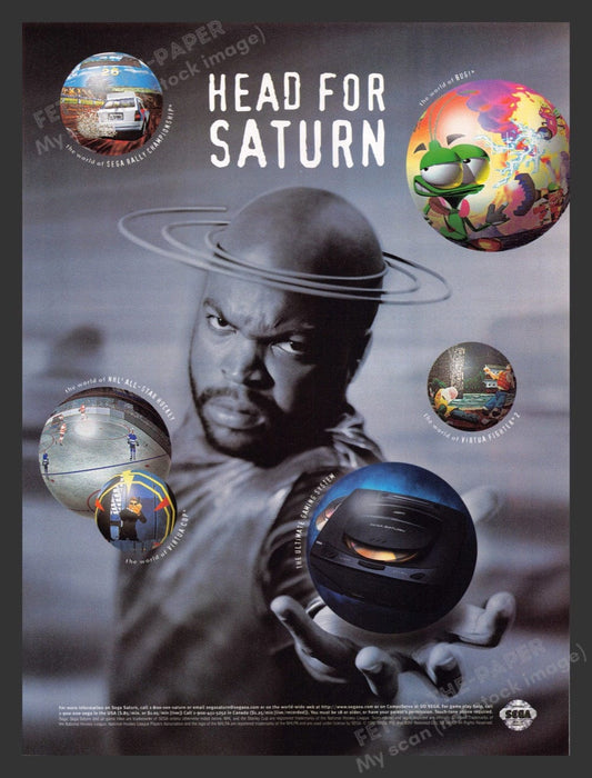 1995 Sega Head for Saturn Ice Cube Rapper Video Game Print Advertisement