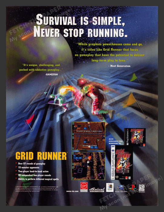 1996 Grid Runner "Never Stop Running" Video Game Print Advertisement