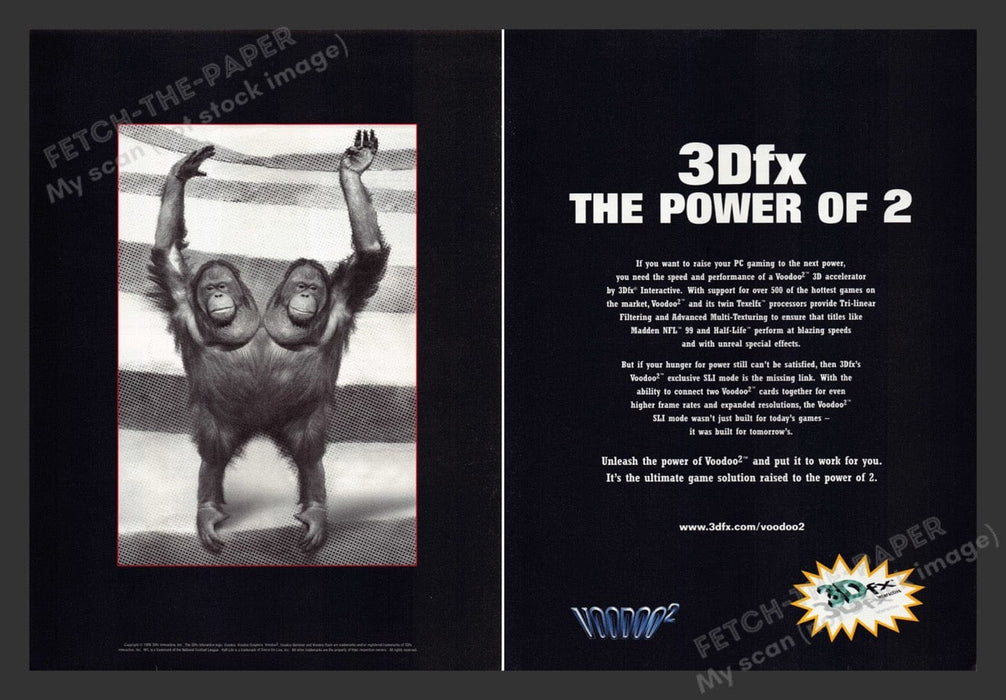 1998 3Dfx Conjoined Orangutans Video Game Print Advertisement (2 Pages)
