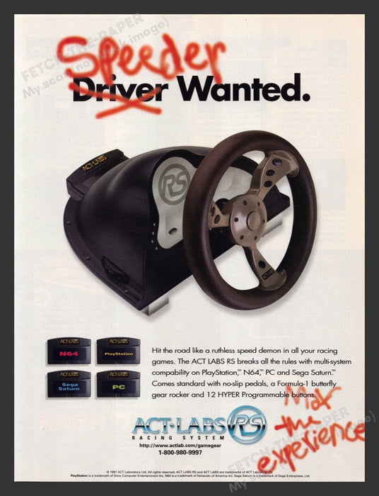 1998 Act Labs RS Racing System Controller Video Game Print Advertisement