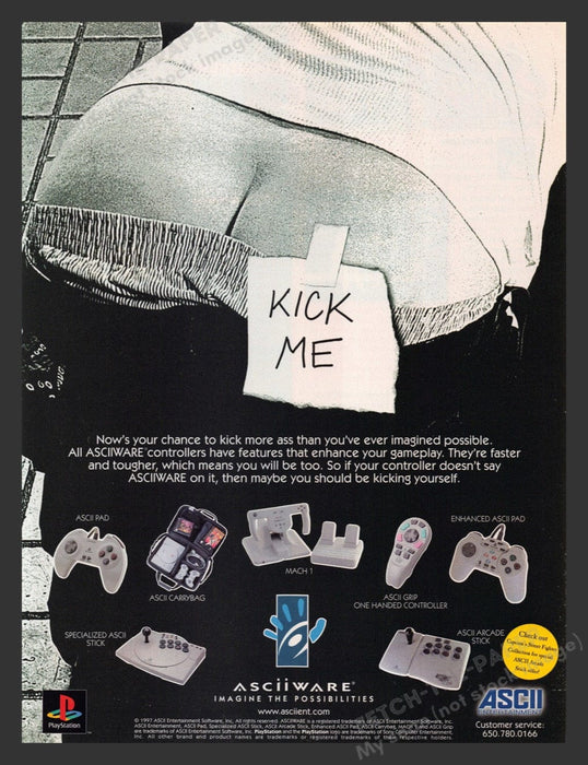 1998 ASCIIWARE Controllers "Kick Me" Video Game Print Advertisement