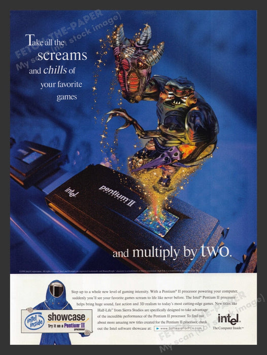 1998 Intel Pentium II Processor Video Game Print Advertisement