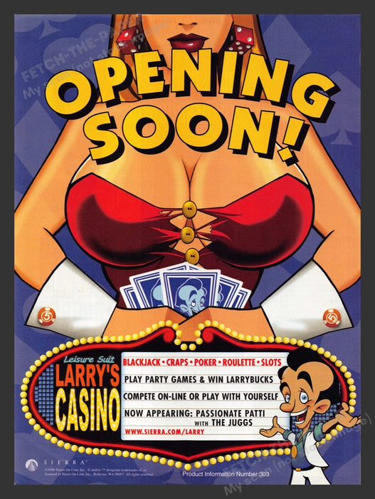 1998 Leisure Suit Larry's Casino Boobs Busty Gal Video Game Print Advertisement Fetch the Paper!