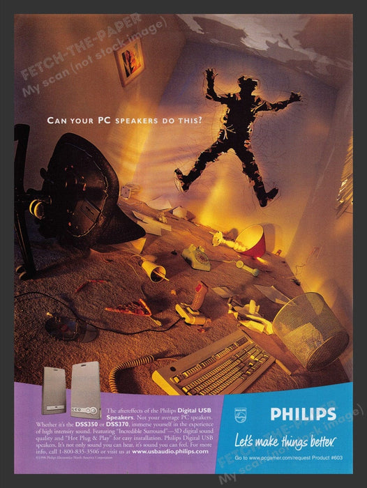 1998 Philips USB PC Speakers Video Game Print Advertisement