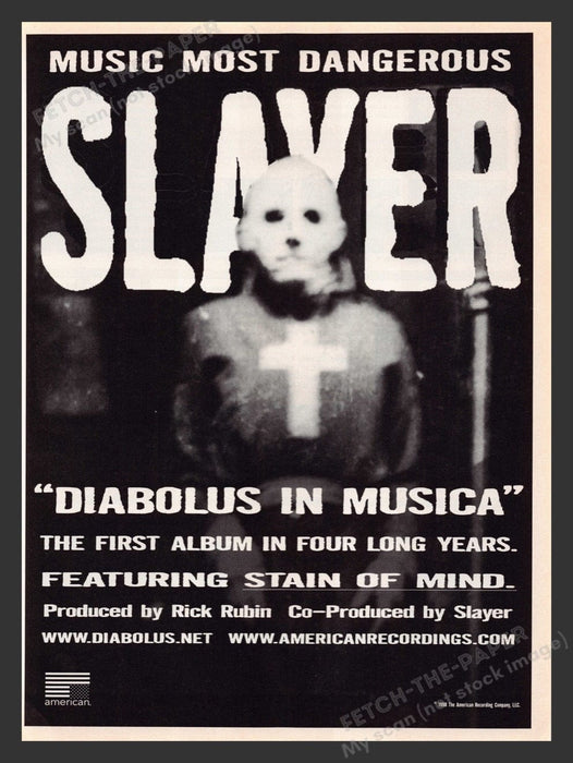 1998 Slayer "Diabolus in Musica" CD Release Print Advertisement Ad