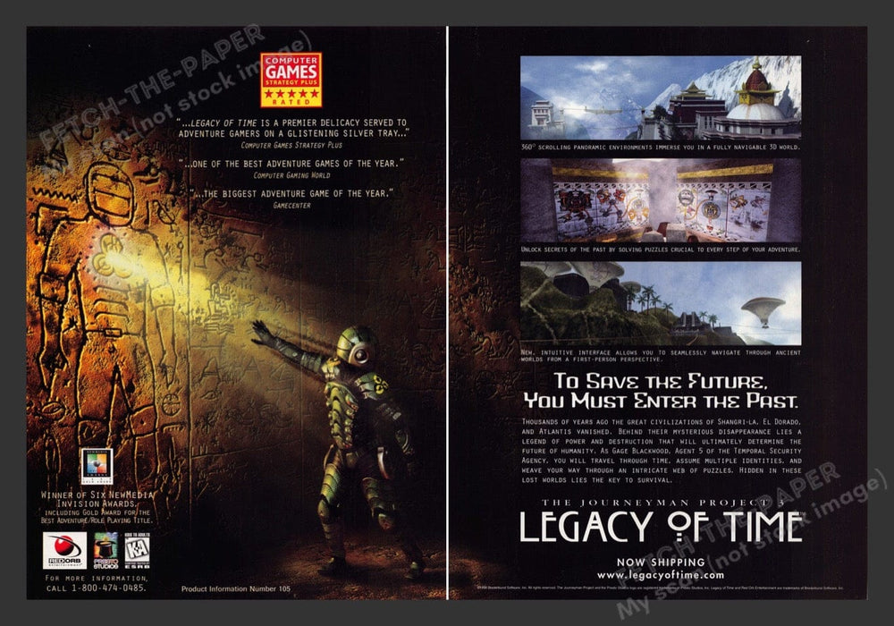 1998 The Journeyman Project 3: Legacy of Time Video Game Print Ad (2 pgs) Fetch the Paper!