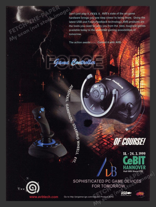 1999 AVBTech Game Controller Force & Joystick Video Game Print Advertisement Fetch the Paper!