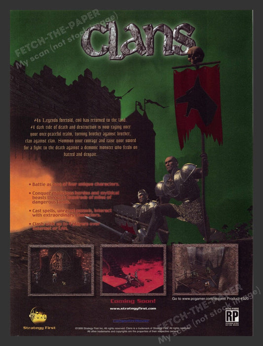 1999 Clans "Evil has returned to the land" Video Game Print Ad Fetch the Paper!