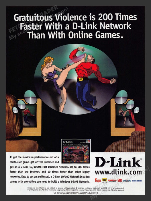 1999 D-Link Gratuitous Violence is 200x Faster Video Game Print Advertisement