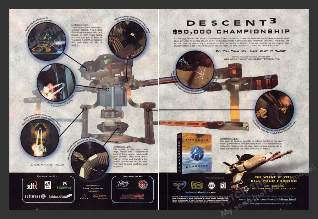 1999 Descent 3 Video Game Print Ad (2 pages) Fetch the Paper!