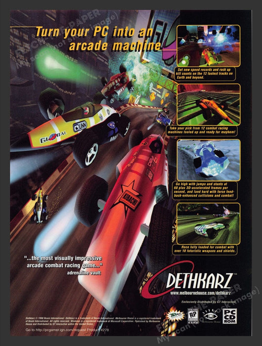 1999 Dethkarz "Arcade-like" Video Game Print Advertisement Fetch the Paper!