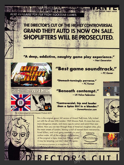 1999 GTA Grand Theft Auto London Video Game Print Advertisement Fetch the Paper!