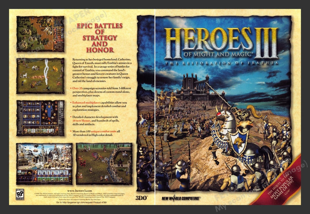 1999 Heroes III: Of Might and Magic Video Game Print Advertisement (2 pgs) Fetch the Paper!