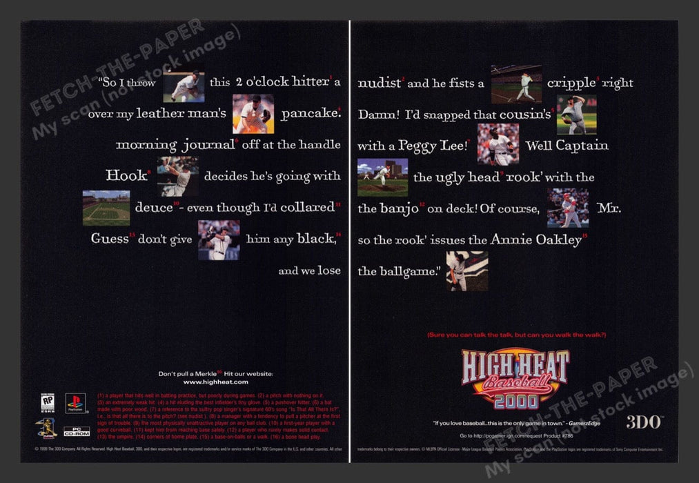 1999 High Heat Baseball 2000 Saying Video Game Print Advertisement (2 pgs) Fetch the Paper!