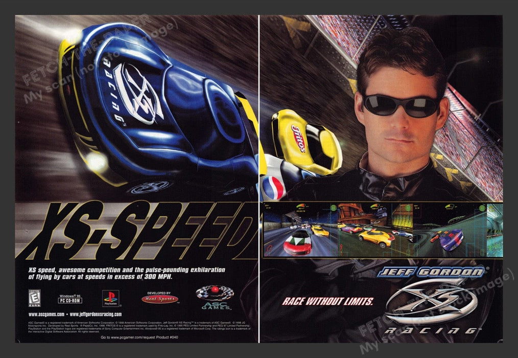 1999 Jeff Gordon XS-Speed Video Game Print Advertisement (2 pgs) Fetch the Paper!