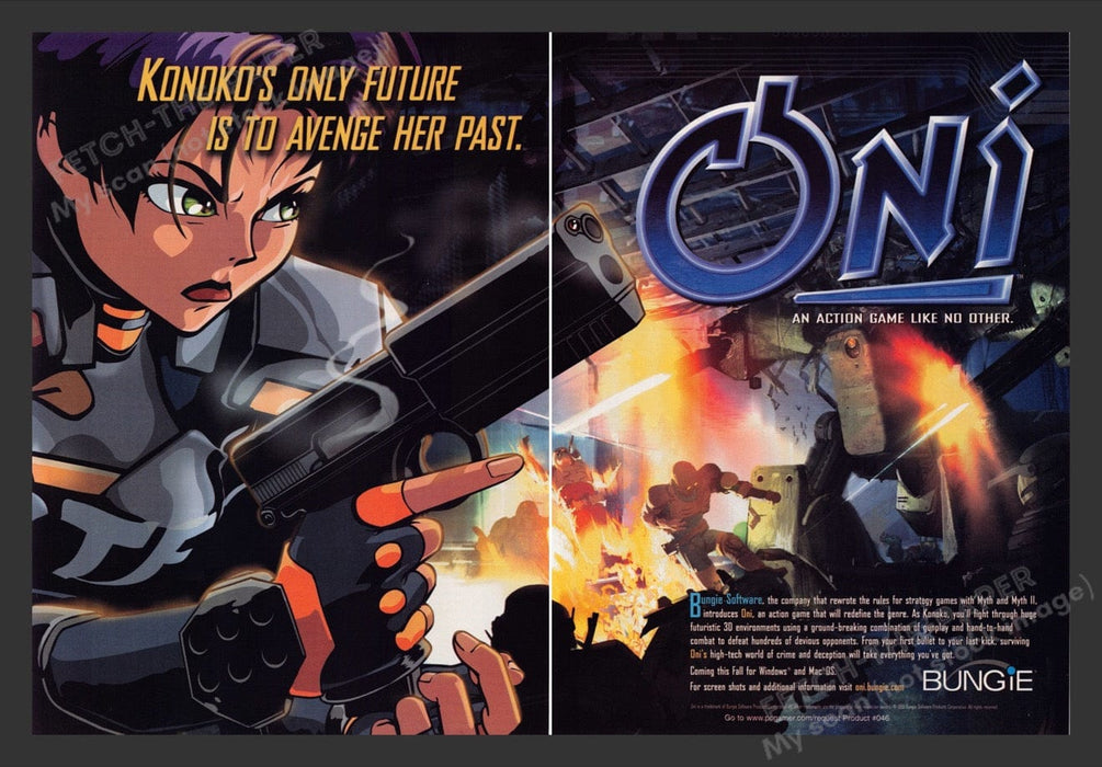 1999 Oni "Konoko's only future is to avenge her past" Video Game Print Ad 2pgs Fetch the Paper!