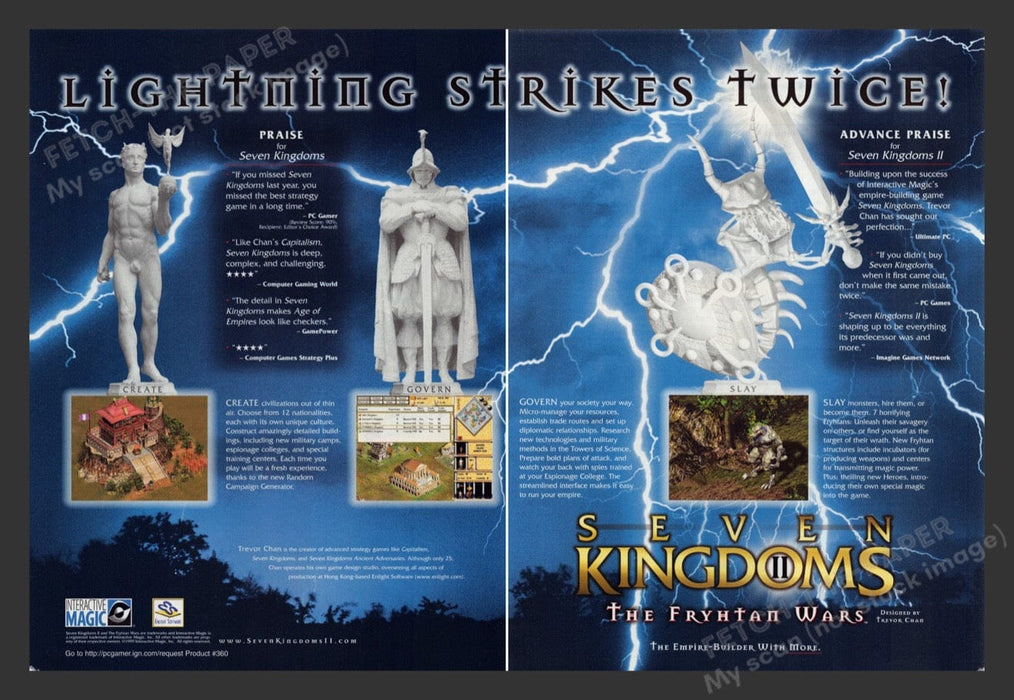 1999 Seven Kingdoms II: The Fryhtan Wars Video Game Print Advertisement (2 pgs) Fetch the Paper!