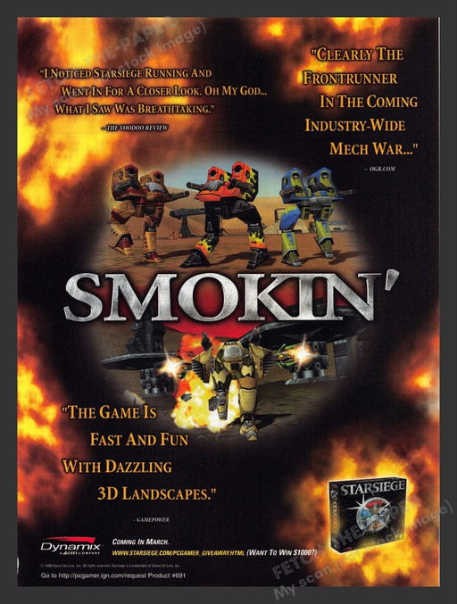 1999 Starsiege "Smokin'" Video Game Print Advertisement Fetch the Paper!