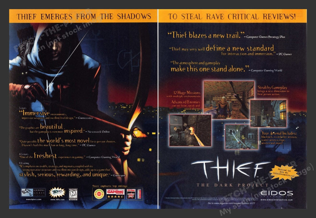 1999 Thief: The Dark Project Reviews Video Game Print Advertisement (2 pgs) Fetch the Paper!