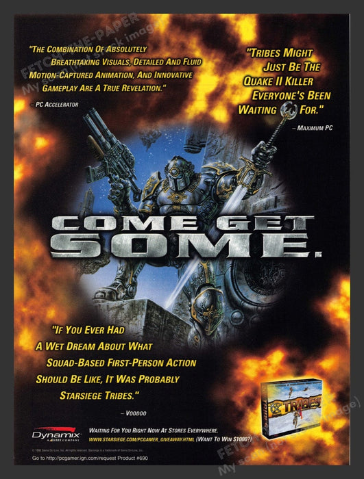 1999 Tribes "Come get some!" Video Game Print Advertisement Fetch the Paper!