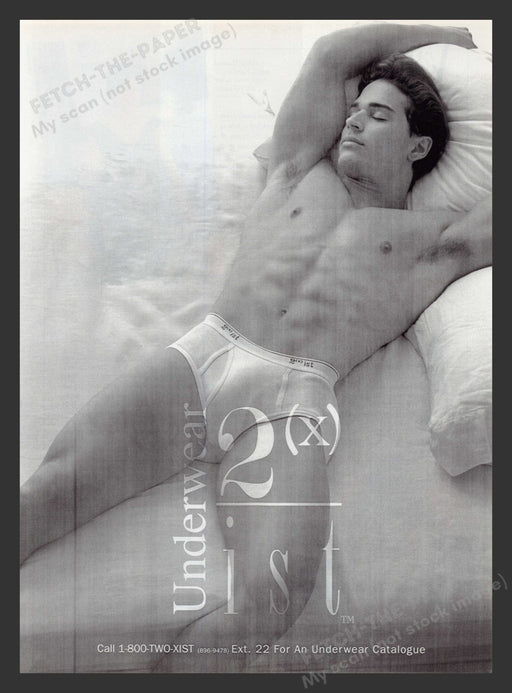 2(x)ist Men's Underwear Laying on the Bed 1990s Print Advertisement 1994 Fetch the Paper!