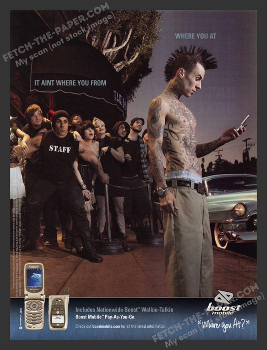 2006 Print Advertisement Boost Mobile Cell Phone Travis Barker Musician Shoes Ad.
