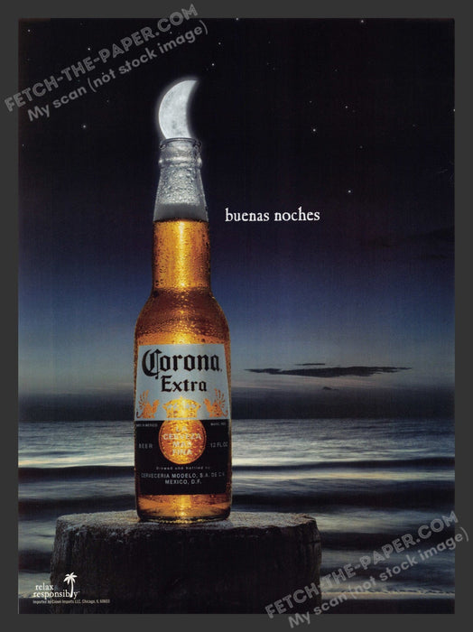 2007 Print Advertisement Corona Extra Buenas Noches Beach Moon Lime Alcohol Ad.
