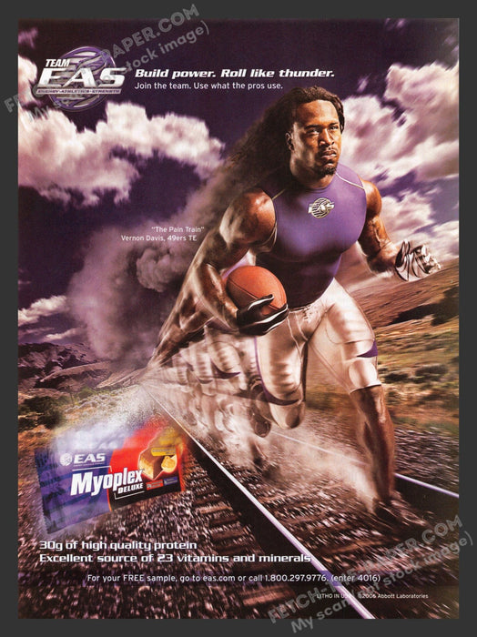 2007 Print Advertisement EAS Myoplex Vernon Davis "The Pain Train" Ad.