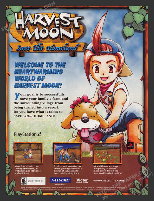 2002 Print Advertisement Harvest Moon: Save the Homeland Video Game Ad.