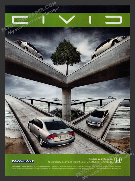 2008 Print Advertisement Honda Civic Hybrid Car Bridges Ad.