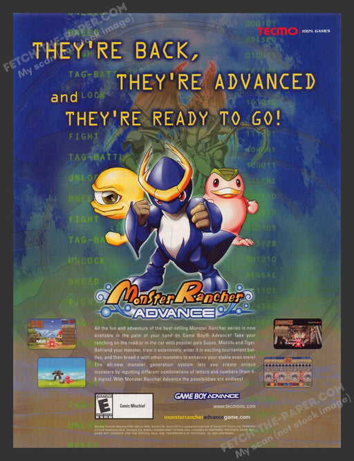 2002 Print Advertisement Monster Rancher: Advance Video Game Ad.