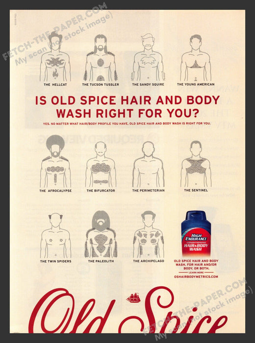 2008 Print Advertisement Old Spice Hair & Body Profile Chart Ad.