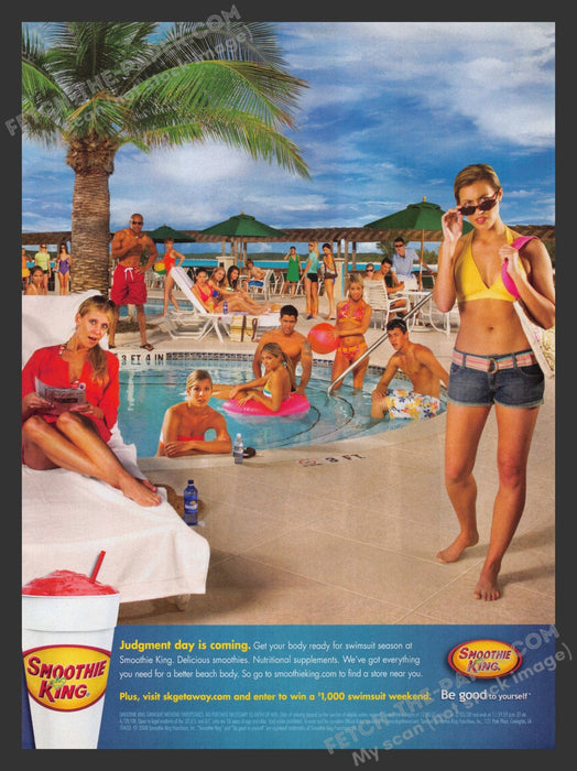 2008 Print Advertisement Smoothie King Sunny Beach / Pool Day Ad.