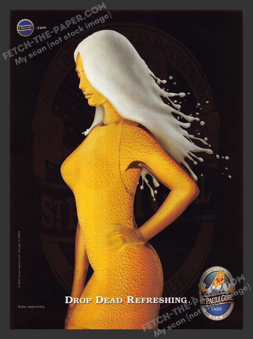 2007 Print Advertisement St. Pauli Girl "Drop Dead Refreshing" Alcohol Ad.