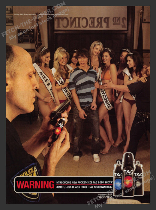 2006 Print Advertisement Tag Body Spray Cop Precinct Beauty Contest Ad.