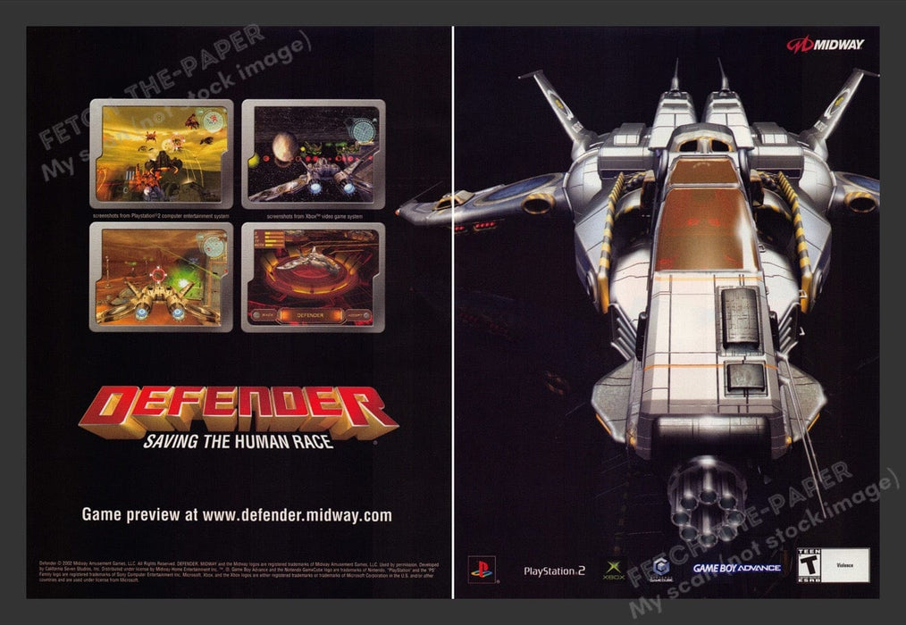 2002 Defender: Saving the Human Race Video Game Print Advertisement (2 pgs) Fetch the Paper!