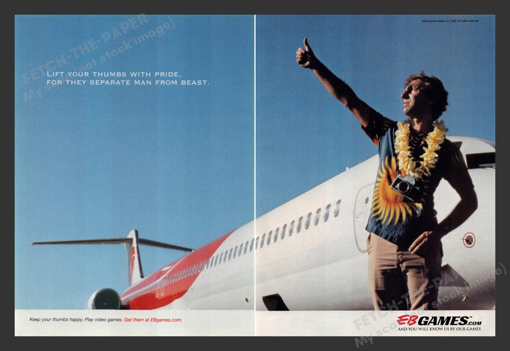 2002 EB Games Thumbs Up Tourist Video Game Print Advertisement (2 pgs) Fetch the Paper!