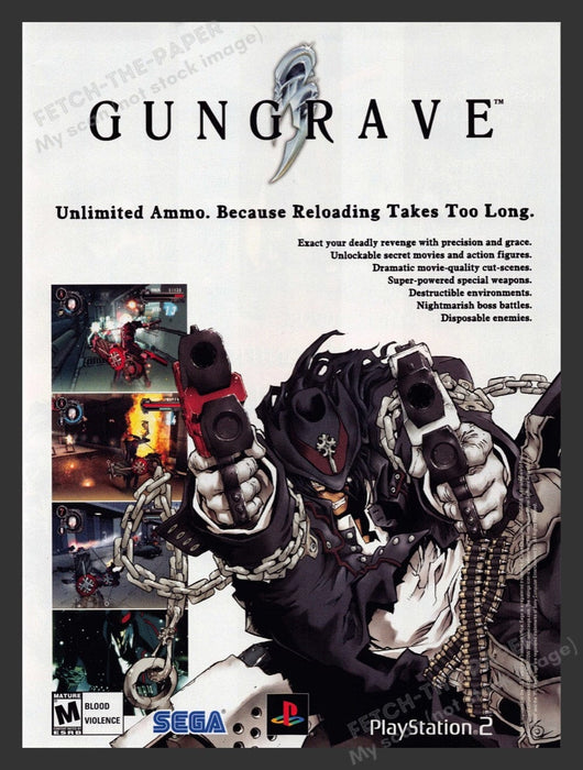 2002 GunGrave "Unlimited ammo" Video Game Print Ad Fetch the Paper!