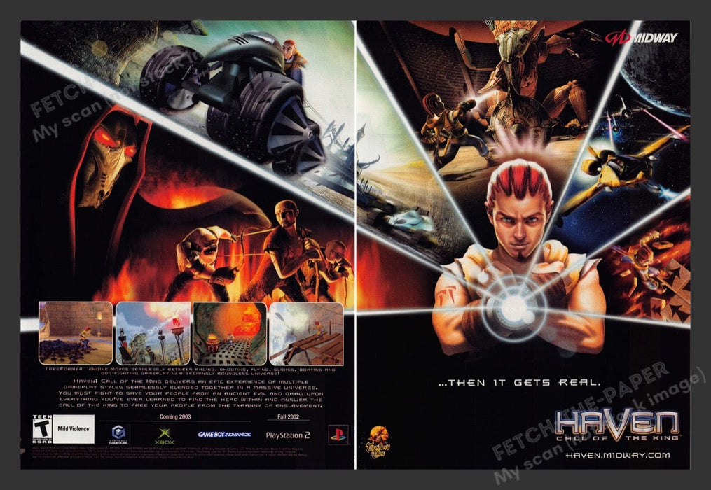 2002 Haven: Call of the King "...then it gets real" Video Game Print Ad (2 pgs) Fetch the Paper!