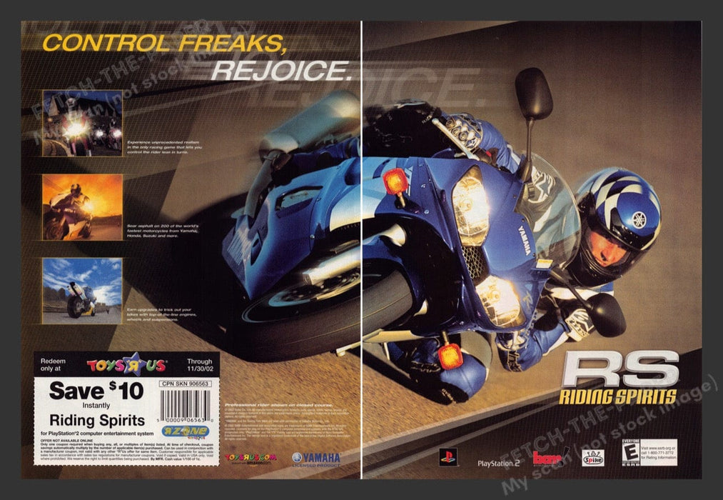 2002 RS Riding Spirits "Control freaks, rejoice" Video Game Print Ad (2 pgs) Fetch the Paper!