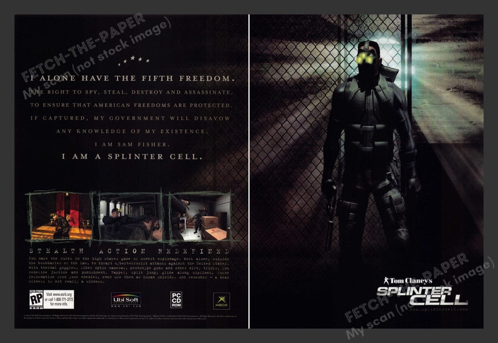 2002 Tom Clancy's: Splinter Cell the 5th Freedom Video Game Print Ad (2 pgs) Fetch the Paper!