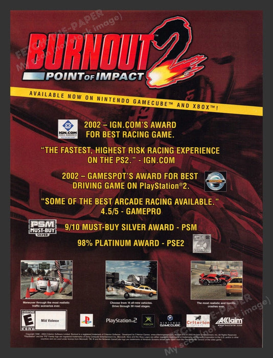 2003 Burnout 2: Point of Impact Video Game Print Advertisement